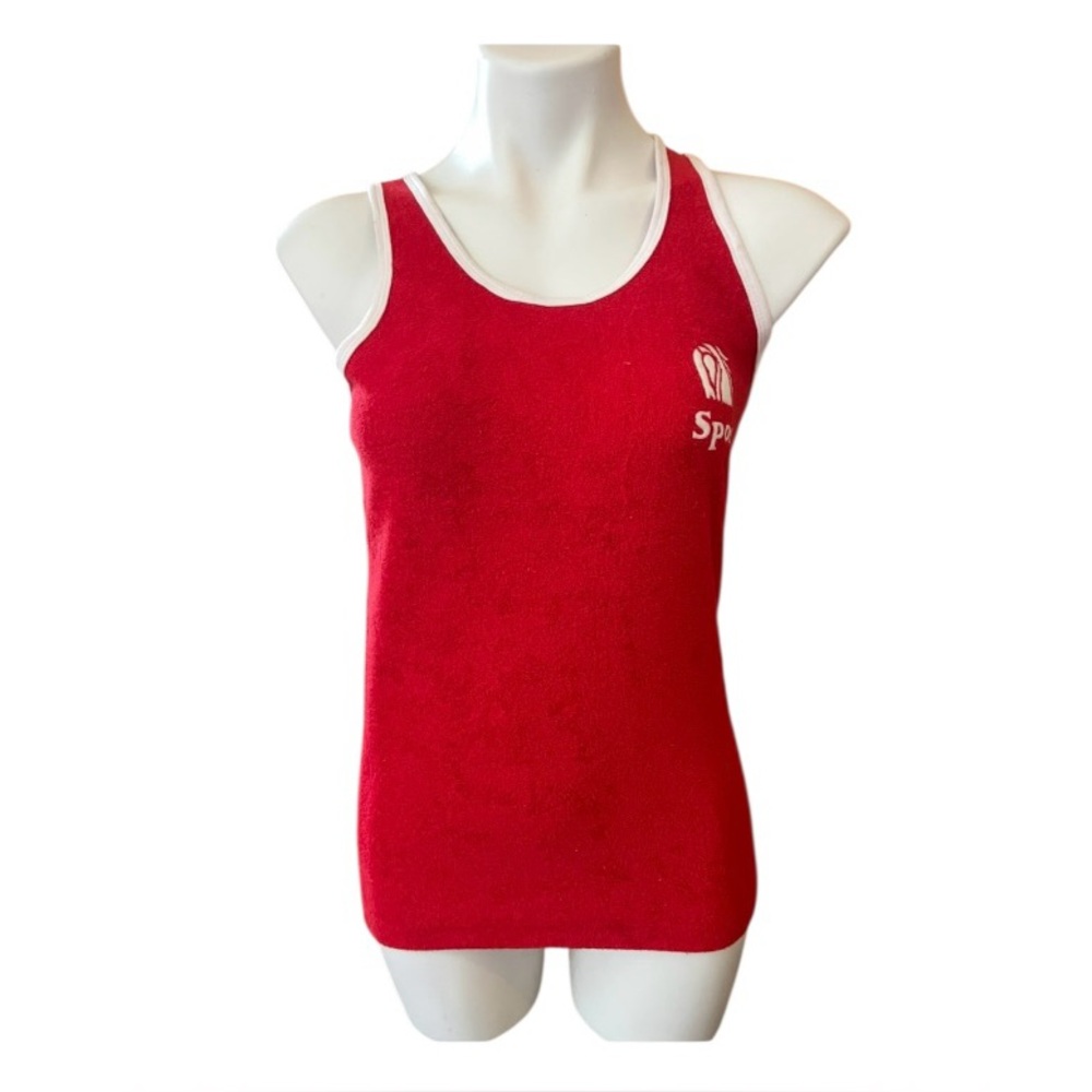 Vintage Authentic 80s Red Terrycloth Cotton Sleeveless Racerback Tank Top S/M